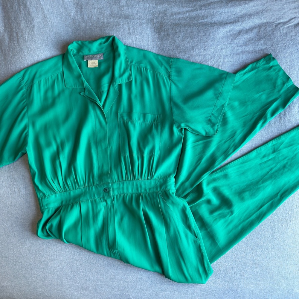 Carol Anderson Women’s Teal Green Button-Front Jumpsuit